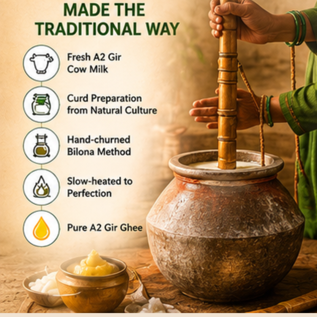 Swakash A2 Gir Ghee - Traditional Bilona Taste | Pure & Natural | 1 Litre