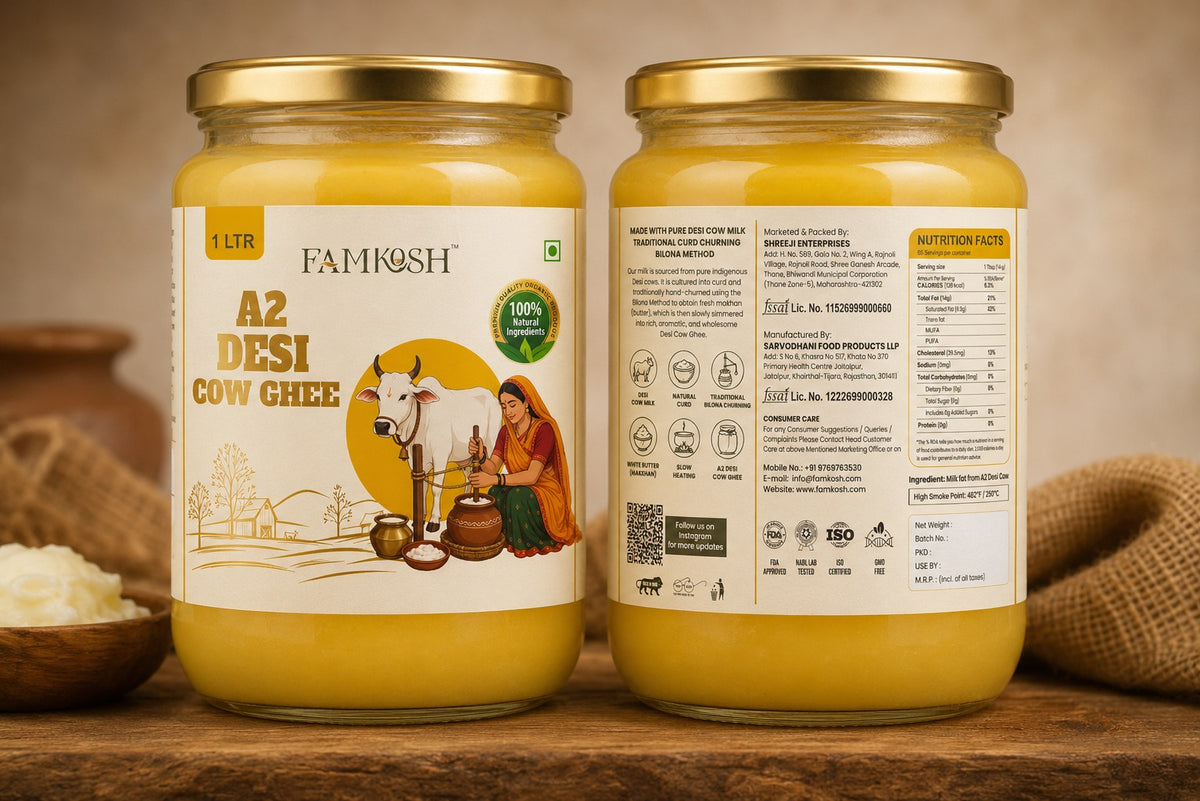 Famkosh A2 Desi Cow Ghee – Traditional Bilona Method | 1 Litre