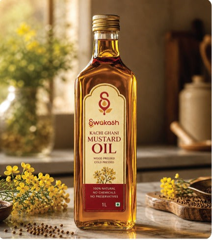 Swakash Kachi Ghani Mustard Oil | Wood Pressed Cold Pressed | 1 Litre