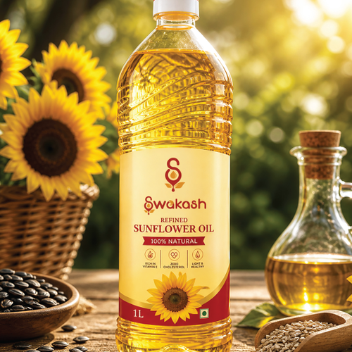 Swakash Refined Sunflower Oil | 100% Natural | Light & Healthy Cooking Oil | 1 Litre