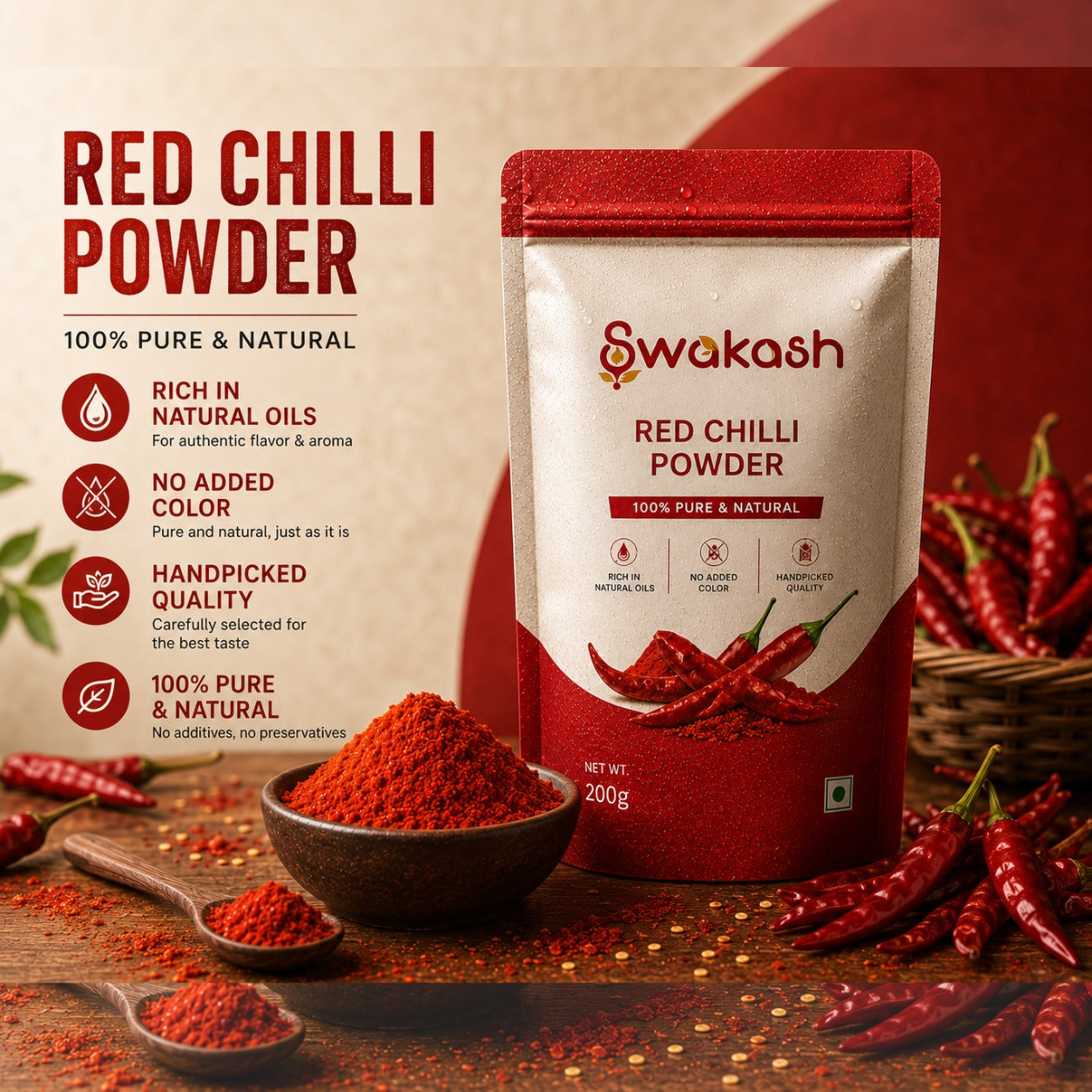 Swakash Premium Red Chilli Powder (Lal Mirch Powder